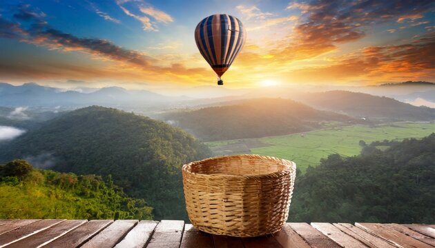 empty basket hot air balloon beautiful background