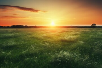 Grass field at sunset
