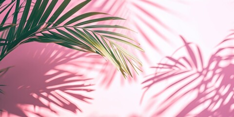 palm leaf and shadow on pink background