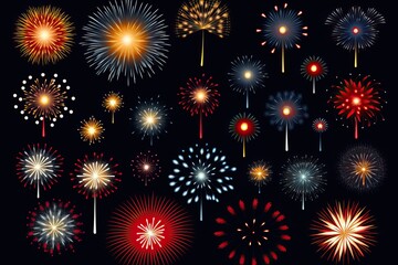 Naklejka premium Set of multi-colored fireworks on a black background.