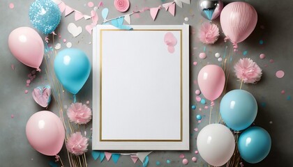gender reveal party mockup poster white paper for editing announcement - obrazy, fototapety, plakaty
