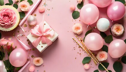 pink birthday flat lay background