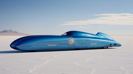 A blue jet-powered land speed record car. - obrazy, fototapety, plakaty