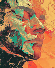 Kunst. Collage - Gesicht, Farben
