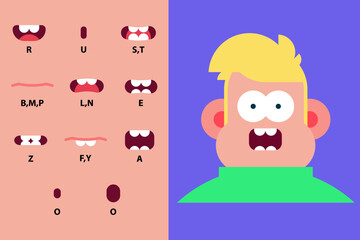 Man character for your scenes.Character ready for animation. Funny cartoon. Set for character speaks animations.