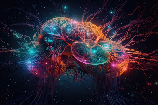 Synaptic connections, neural circuits: information processing interconnected neurons communication pathways. Dynamic network architecture, plasticity, functional connectivity mesmerizing brain realm