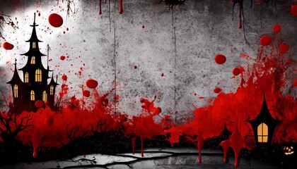 grunge halloween background with blood splash space on wall