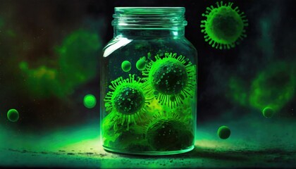 green virus in glass bottle 