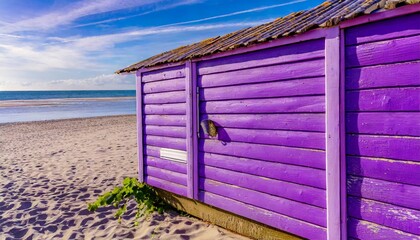 section of purple wood panelling from a seaside beach hut could be used as a background to illustrate beach and summer holiday themes