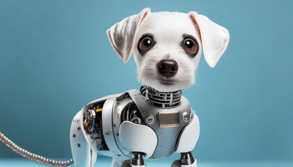 robot dog pet on light blue background - obrazy, fototapety, plakaty