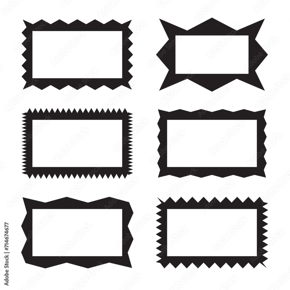 Aufkleber zig zag wavy edge rectangle shapes frame set. vector jagged geometric rectangular. black graphic des