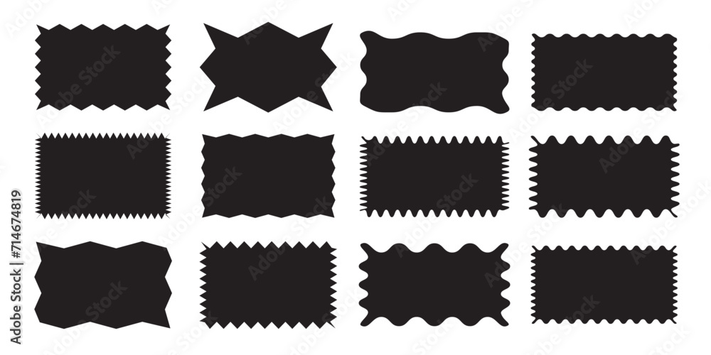 Poster zig zag wavy edge rectangle shapes frame set. vector jagged geometric rectangular. wiggly undulate s