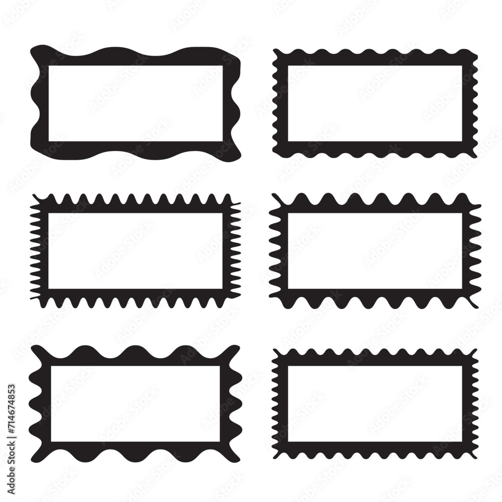 Aufkleber zig zag wavy edge rectangle shapes frame set. vector jagged geometric rectangular. black graphic des