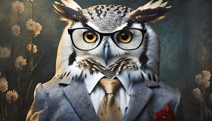 professor as an owl in a jacket 
