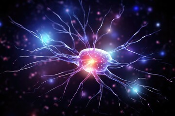 Colorful Nebula Neural Brain Cell Energy Connections, Brain Dots Pattern Neuronal Network, Vibrant fractal light Microscopic Mycelium Membran, Colored DNA neuron motley radiant medical human Mind axon