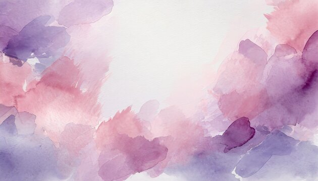 blush pink and lilac swashes watercolor paint abstract border frame for design layout on a background 