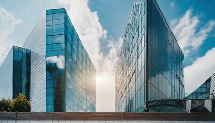 modern office building or business center high rise windor buildings made of glass reflect the clouds and the sunlight empty street outside wall modernity civilization growing up business