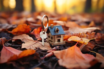 Mini house on background with keys.