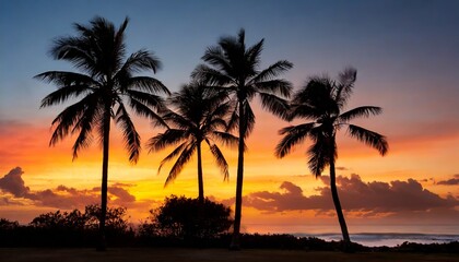 Fototapeta na wymiar silhouette of palm trees at tropical sunrise or sunset