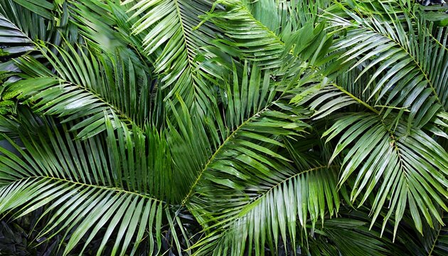 palm tree leaves overlay texture border of fresh green tropical plants on background