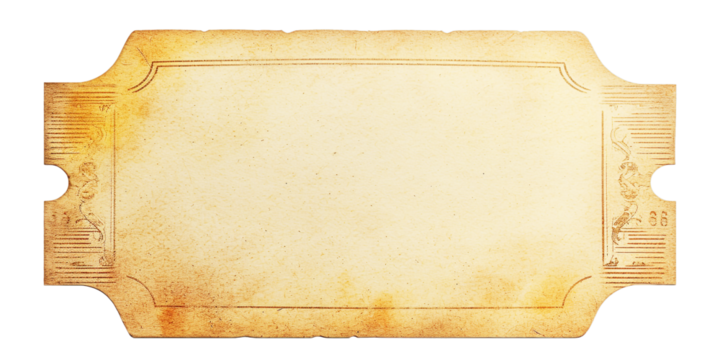 blank ivory vintage ticket, top view, isolated, PNG. Generative Ai.