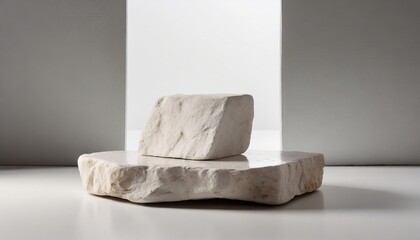stone piece podium in white clean room front view minimalism background for products cosmetics food or jewellery