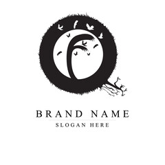 QF Logo Letter with Flock of Birds Flying and Disintegrating from the Letter, QF logo design vector illustration	
