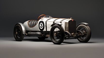 A vintage black and white racing car from the 1920s. - obrazy, fototapety, plakaty