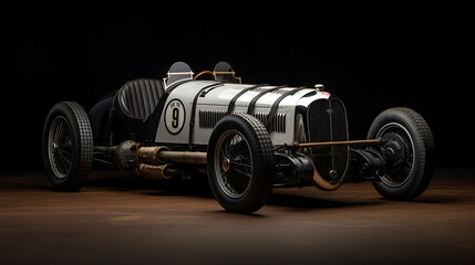 A vintage black and white racing car from the 1920s. - obrazy, fototapety, plakaty