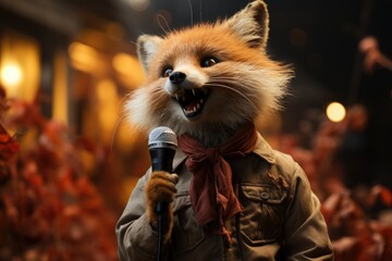 A talented singing fox performing on a stage