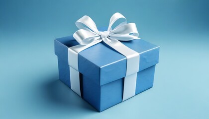 blue gift box with white bow on light blue background 3d render 3d illustration genarative ai