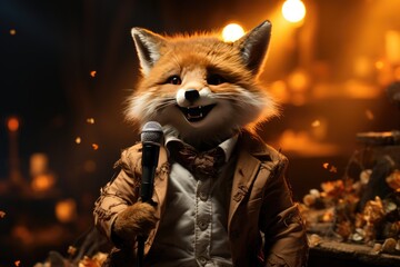 A talented singing fox performing on a stage - obrazy, fototapety, plakaty