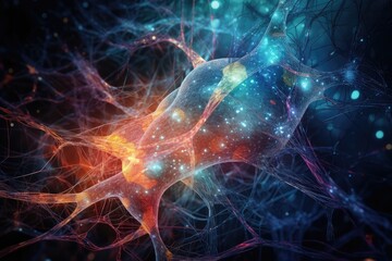 Fototapeta premium Colorful Human brain sponge, cognitive mental soak neurons. Neuronal connections, fostering neuroplasticity. Knowledge uptake cerebral landscape, intellectual reservoir ready for cognitive exploration