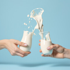 Hand holding a glass of milk