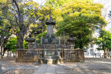 Funeral monument to the Shogitai in Ueno Park in Tokyo, Japan.  The Shogitai  was an elite samurai shock infantry formation of the Tokugawa shogunate military formed in 1868 by the hatamoto Amano H