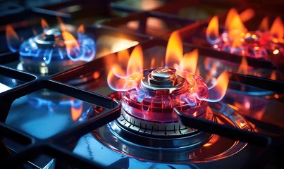 Fotobehang A fire burning on top of a gas stove © original logo