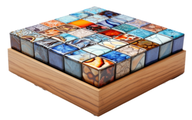 A Box of Ceramic Floor Tiles, Elevating Floors with Artisanal Craftsmanship and Style on a White or Clear Surface PNG Transparent Background.