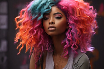 Portrait of a beautiful african american woman with colorful hair