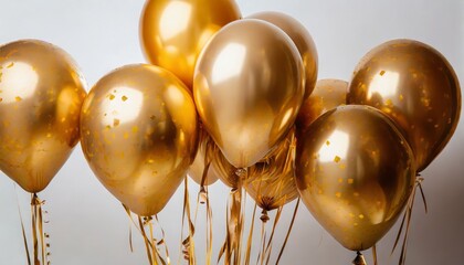 a group of golden balloons on white background