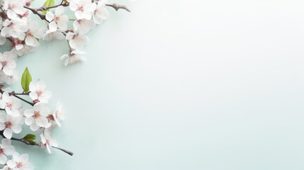 Fototapeta na wymiar Beautiful cherry blossom light green background with copy space