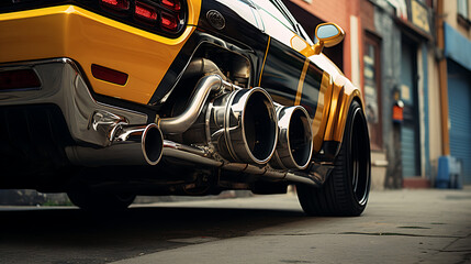 The exhaust note of a modified street car. - obrazy, fototapety, plakaty