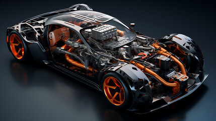 The features of a high-performance racing car. - obrazy, fototapety, plakaty