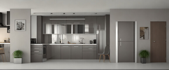 Modern apartment interior panorama 3d render, generative AI
