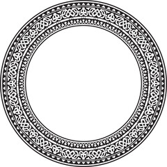 Vector round monochrome seamless classical byzantine ornament. Infinite circle, border, frame Ancient Greece, Eastern Roman Empire. Decoration of the Russian Orthodox Church..