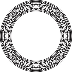 Vector round monochrome seamless classical byzantine ornament. Infinite circle, border, frame Ancient Greece, Eastern Roman Empire. Decoration of the Russian Orthodox Church..