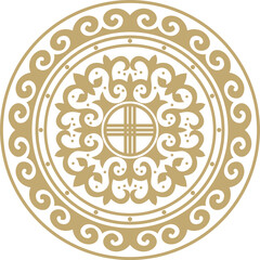 Vector golden round Kazakh national ornament. Ethnic pattern of the peoples of the Great Steppe, Mongols, Kyrgyz, Kalmyks, .Buryats. circle, frame border.