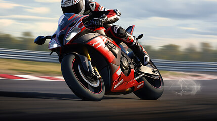 The handling characteristics of a superbike on a race track. - obrazy, fototapety, plakaty