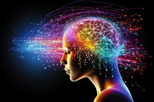 Colored Neural neuroscience love, brain amorous feelings. Chemical symphony dopamine, oxytocin, serotonin, endorphins, affection waves, passion, devotion and Phenylethylamine (PEA) romantic tapestry