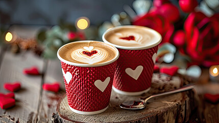 cup of coffee with heart, valentines day - obrazy, fototapety, plakaty