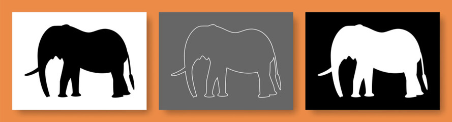 Elephant vector illustration set. Elephant, picture, outline, silhouette, linear. Isolated collection of contemporary art.
